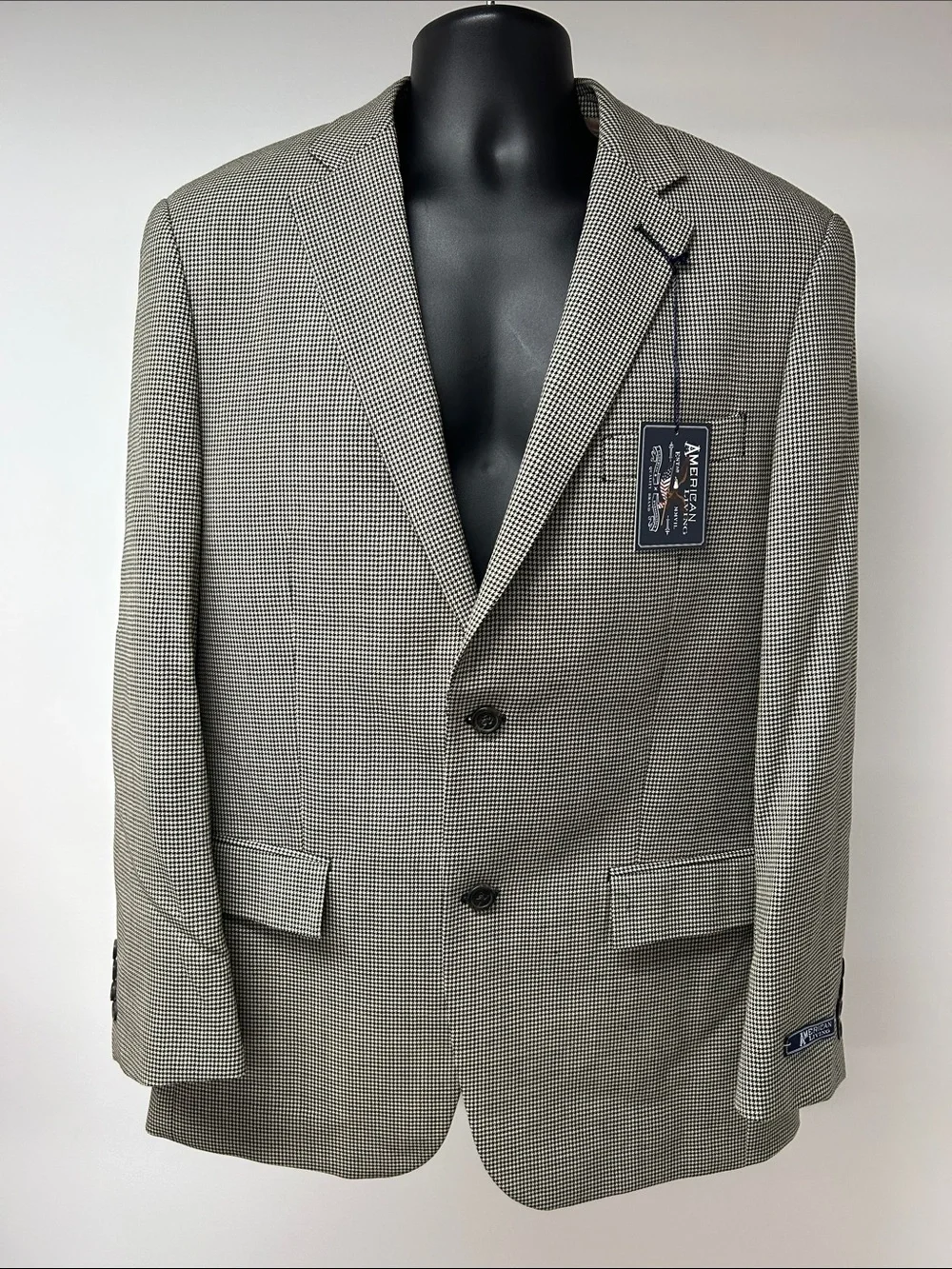 NWT American Living 100% Wool Houndstooth Blazer Sport Coat 40R Black White